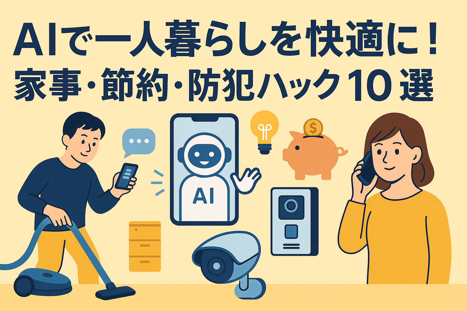 AIで一人暮らしを快適に!家事・節約・防犯ハック10選 のアイキャッチバナー