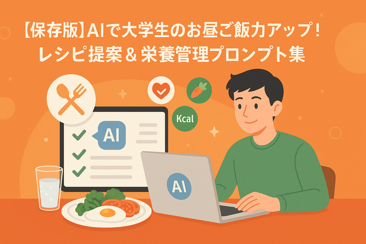 【保存版】AIで大学生のお昼ご飯力アップ！レシピ提案＆栄養管理プロンプト集 のアイキャッチバナー