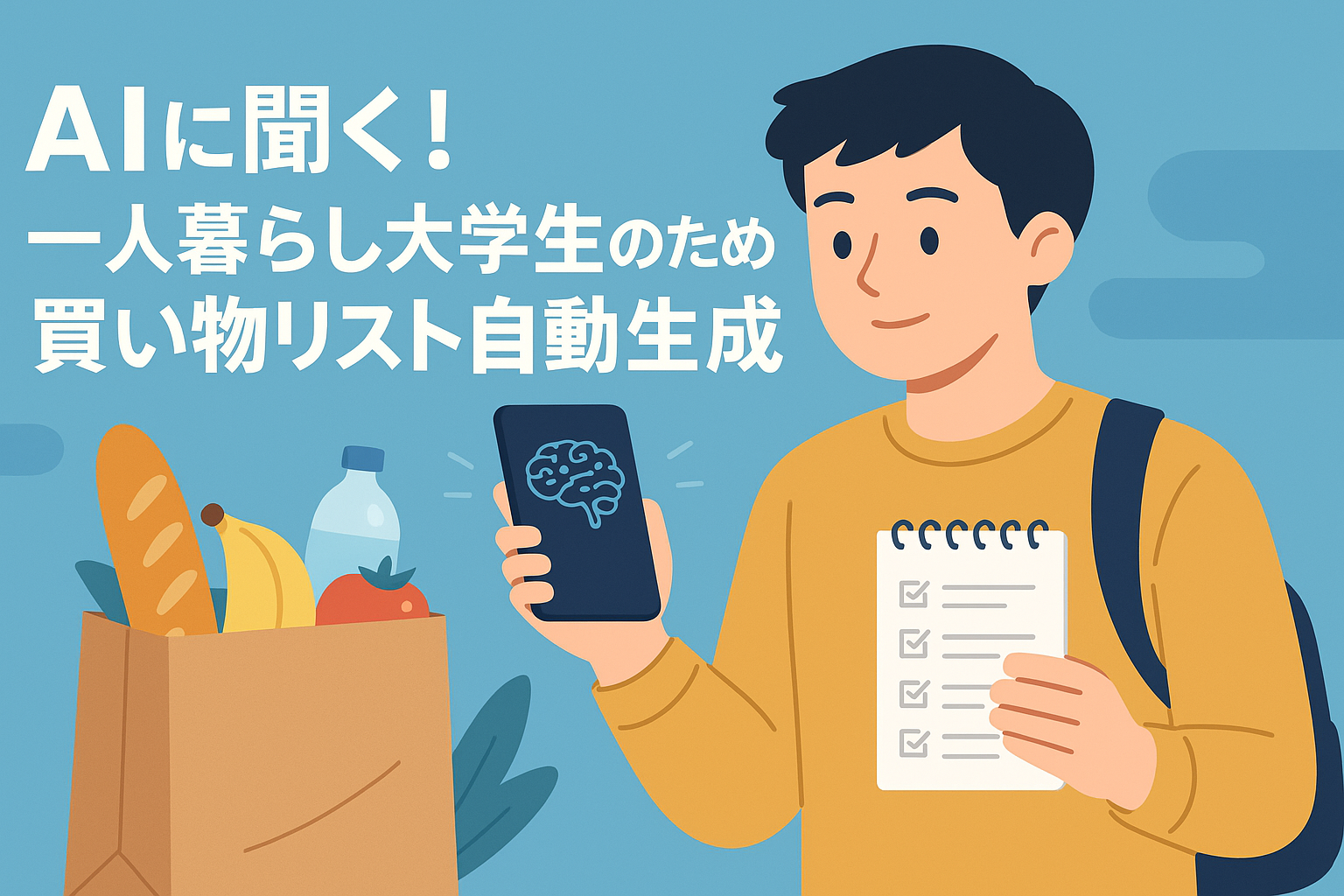 AIに聞く！一人暮らし大学生のための買い物リスト自動生成術 のアイキャッチバナー