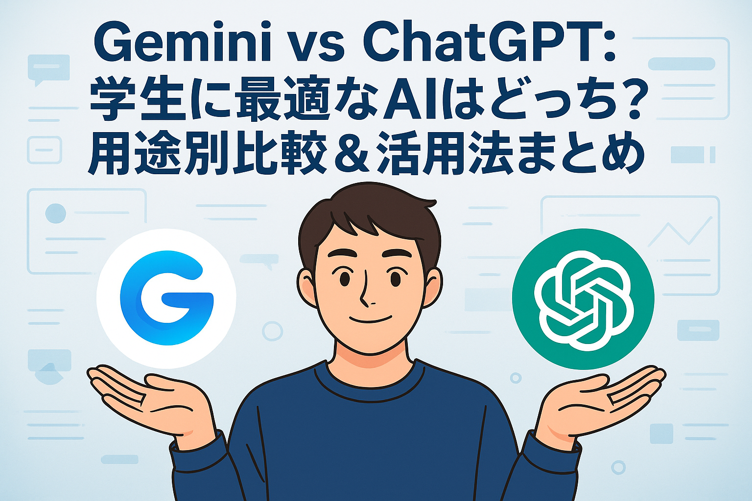 Gemini vs ChatGPT：学生に最適なAIはどっち？用途別比較＆活用法まとめ のアイキャッチバナー