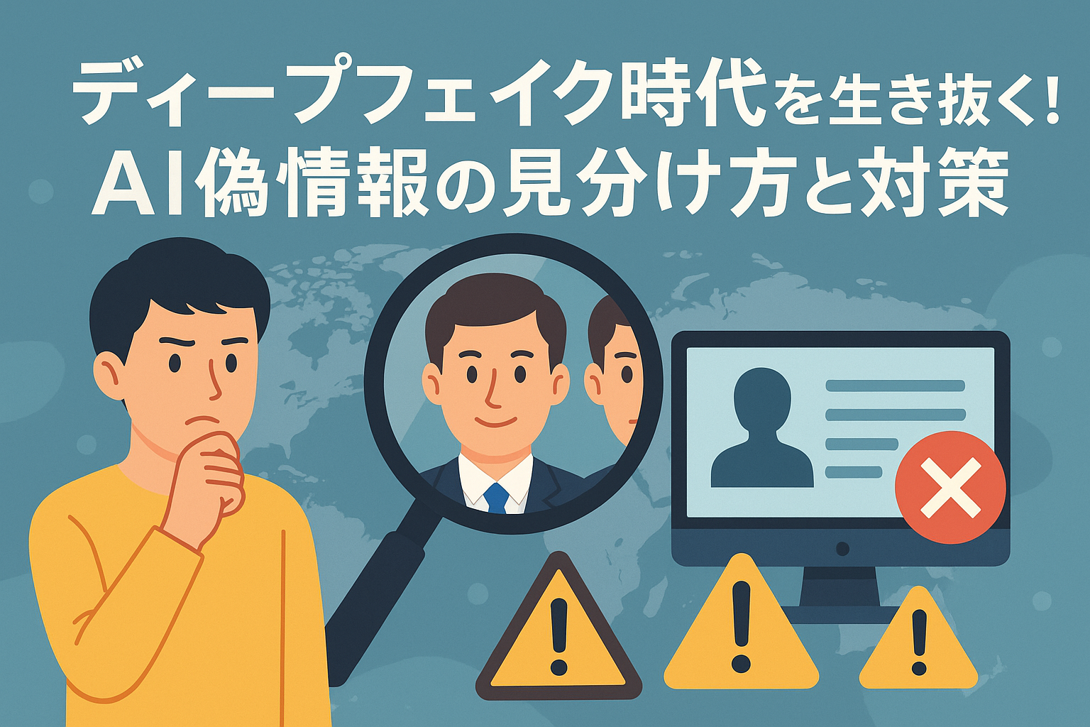 「ディープフェイク時代を生き抜く！AI偽情報の見分け方と対策 のアイキャッチバナー