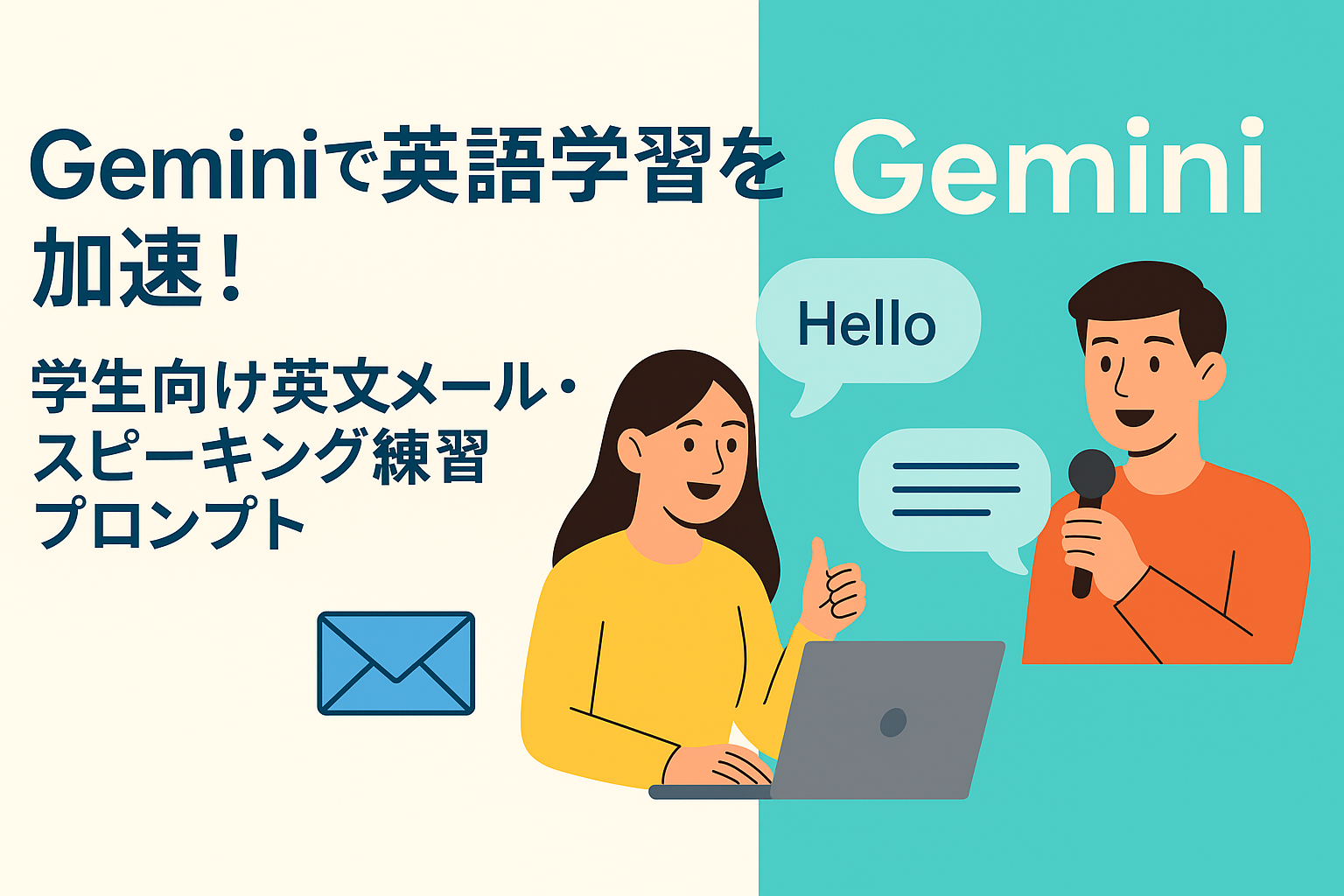 Geminiで英語学習を加速！学生向け英文メール・スピーキング練習プロンプト のアイキャッチバナー